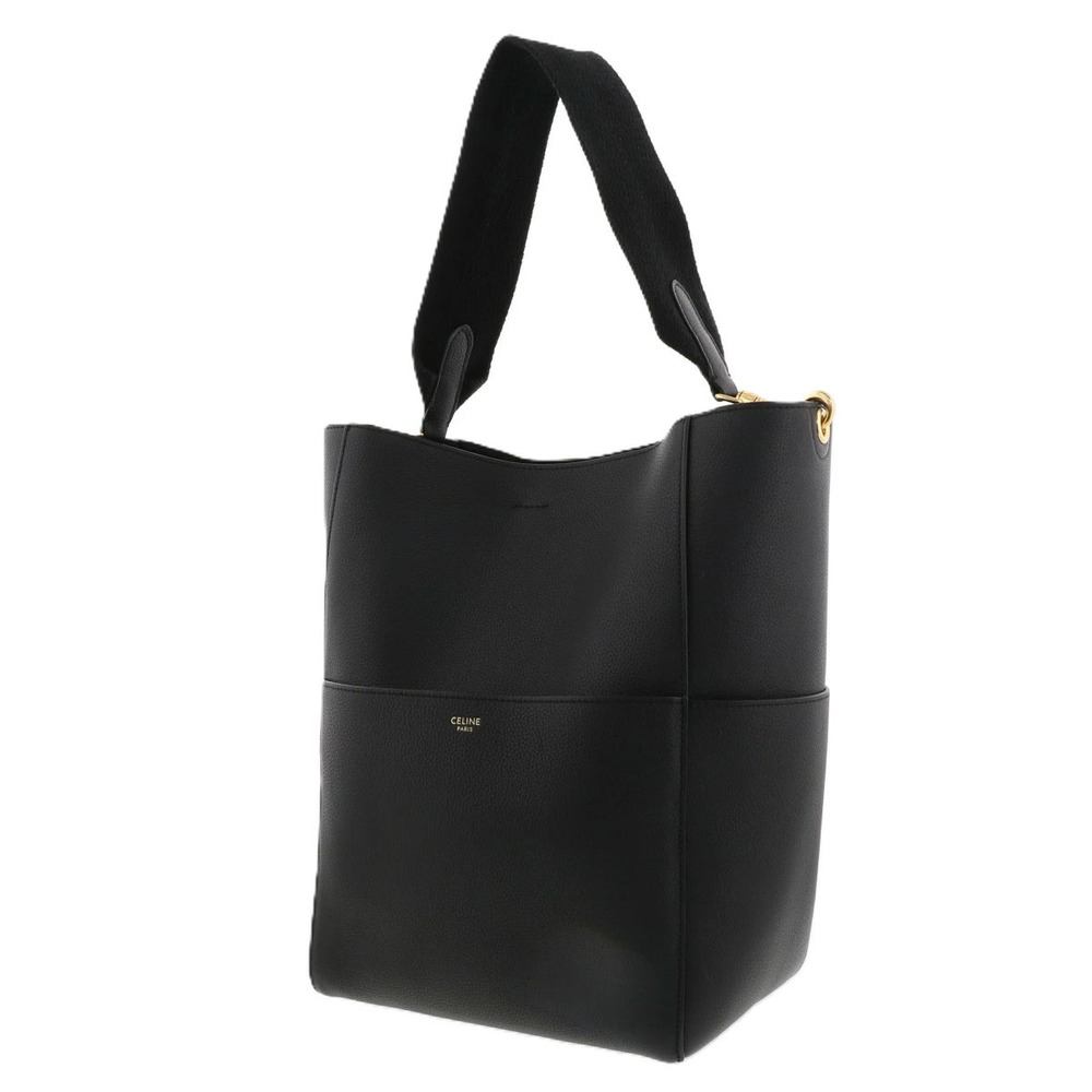 CELINE Sangle Bucket Shoulder Bag Leather Black - Picture 2 of 6